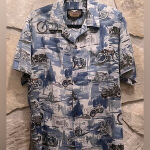 Harley-Davidson Men's Blue and Gray Motorcycle Shirt